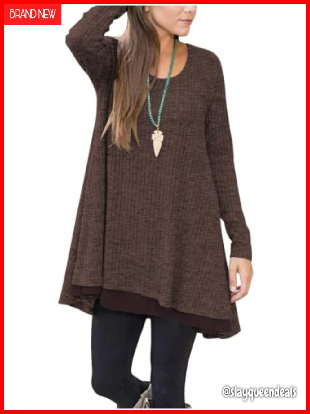 Womens Long Sleeve Tunic Sweater with Pockets Chiffon Hem